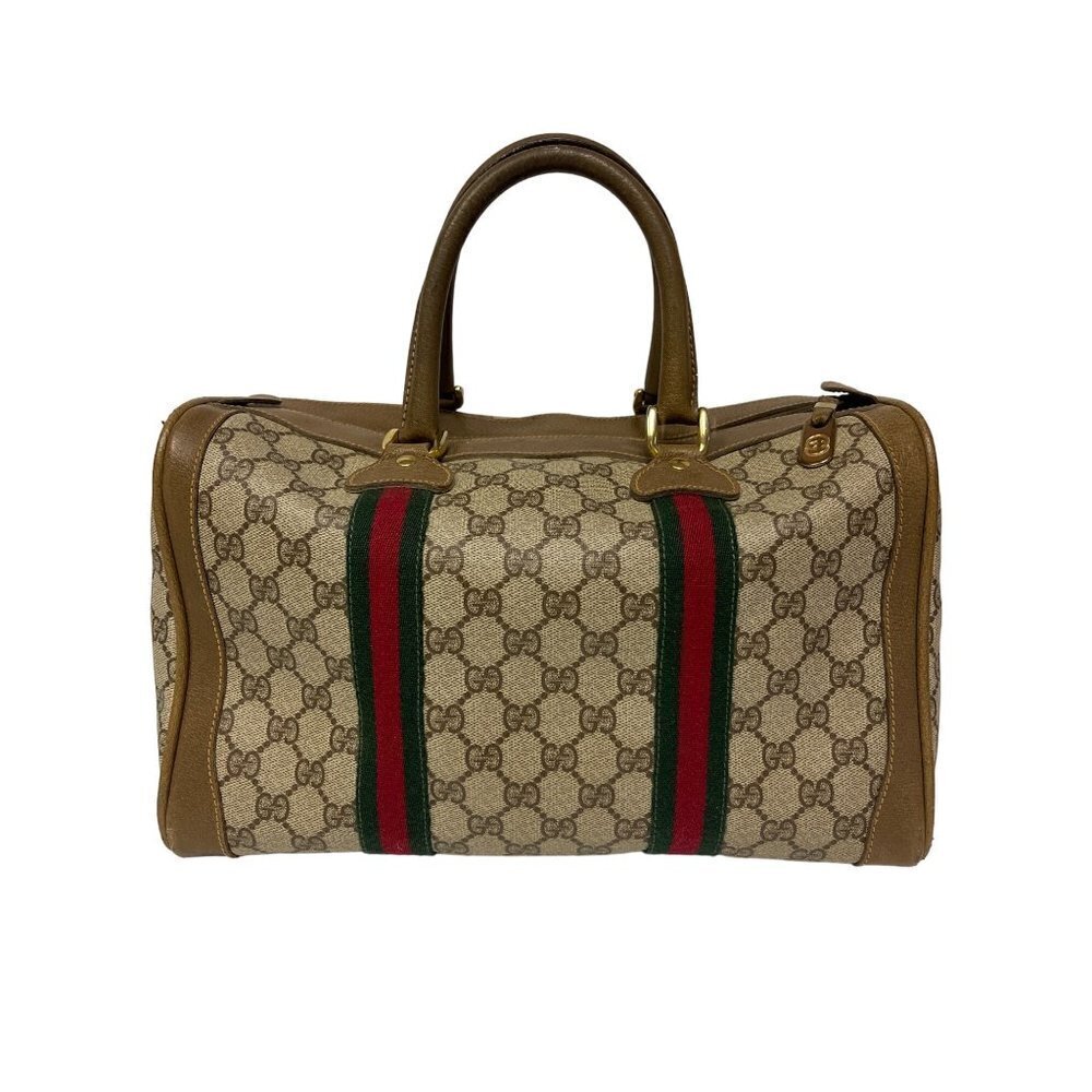Vintage Gucci Boston Bag Logo Pattern Brown PVC Bag Handbag Sherryline